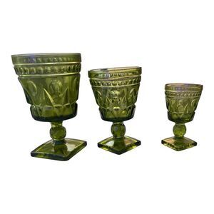 Lot Of 18 VTG Park Lane Green By Colony  Goblet  Wine & Cordial Glasses For 6